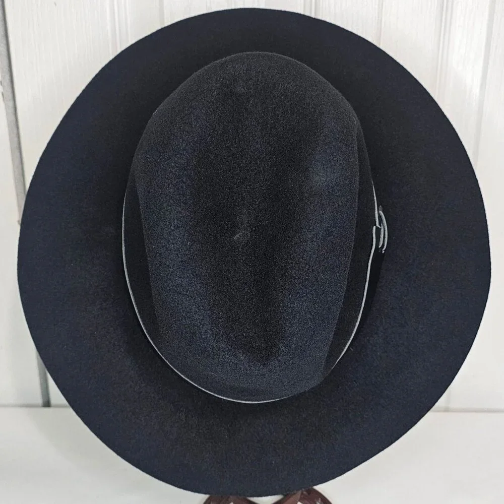 Hat Attack Women's Black Wool Felt Wide Brim Fedora Bucket Hat Floppy Winter USA